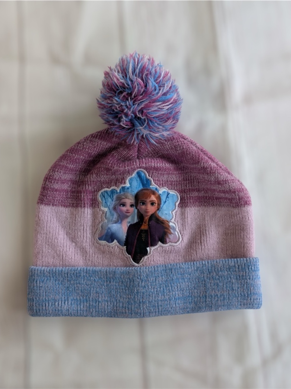 Disney Frozen 2 Winter Hat Beanie Cap Pom Pom Knit Purple Toddler Girl Blue Snow